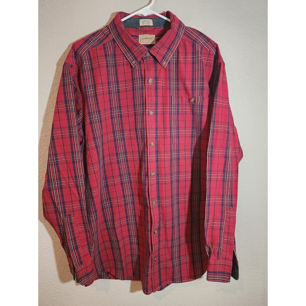 C.E. Schmidt Workwear Shirt Mens XLT Red Plaid Long Sleeve‎ Button Up Heavy Duty